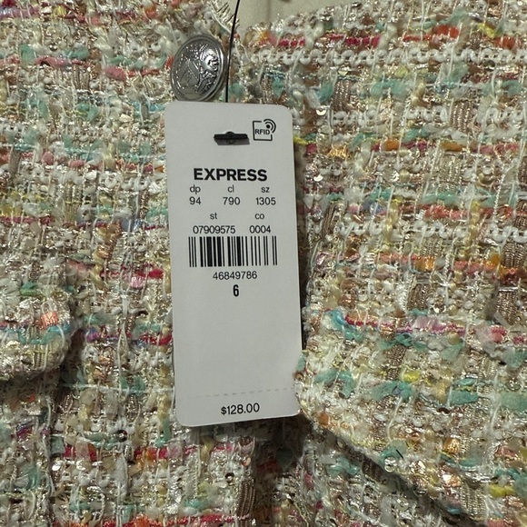 NWT Express Tweed Sequin Button Front Utility Romper - Picture 9 of 9